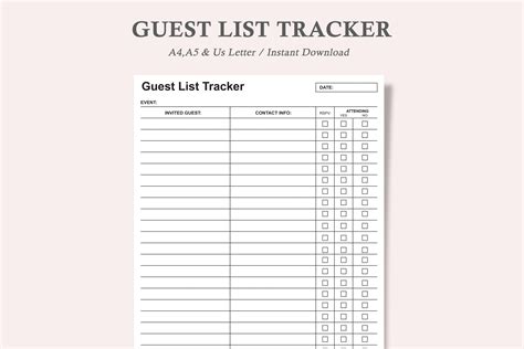 guest list trackerguest list template graphic  watercolortheme creative fabrica