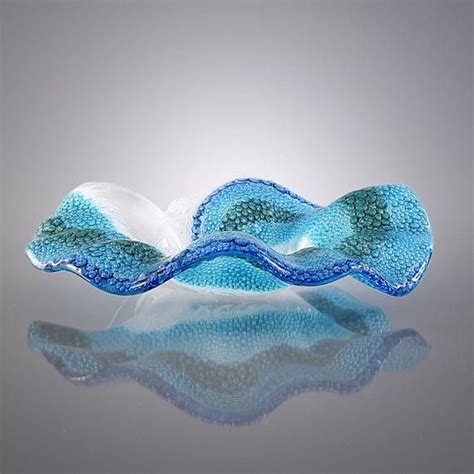 Fused Glass Art Sculpture Ocean Wave Candy Dish Crashing