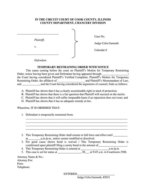 temporary restraining order  notice circuit court  cook form