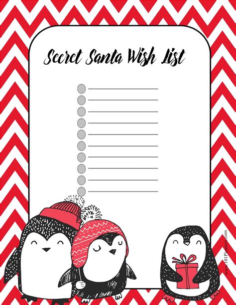 secret santa  list printable printable word searches