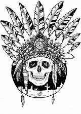 Native American Skull Indian Coloring Pages Doodle Read Adult Deviantart sketch template