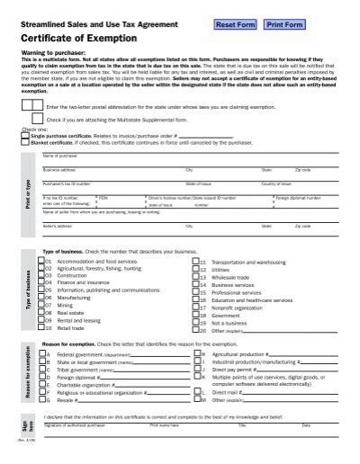Streamlined Sales Tax Certificate Of Exemption State Of Iowa
