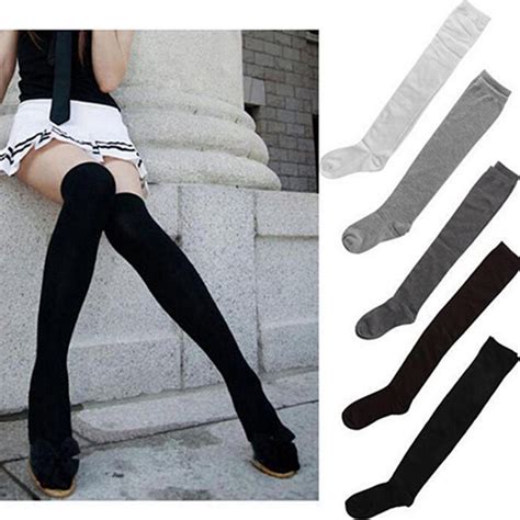 Pair Solid Colors Knitted Sexy Stocking Women Warm Thigh High Over The