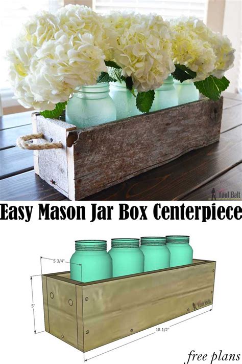 Mason Jar Box Centerpiece With 4 Jars Mason Jar Box Mason Jar Home