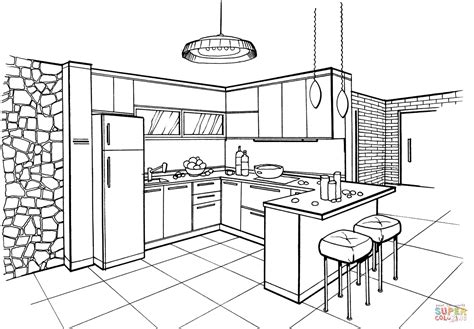 kitchen  minimalist style coloring page  printable coloring pages