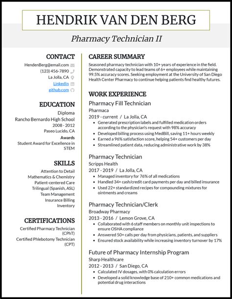 pharmacy technician resume examples