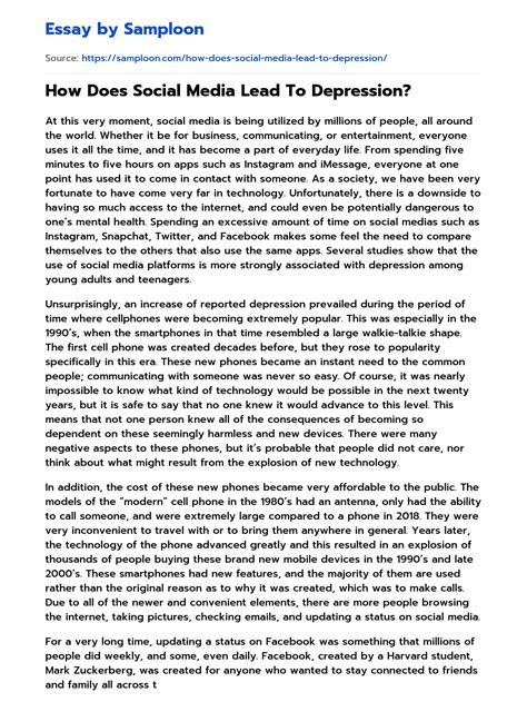 social media lead  depression  essay sample