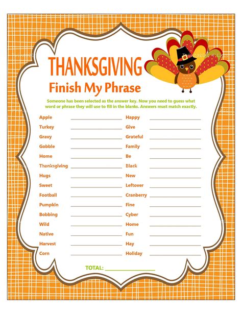 thanksgiving finish  phrase printable thanksgiving party game