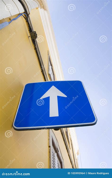 blue arrow roadsign stock photo image  circulation