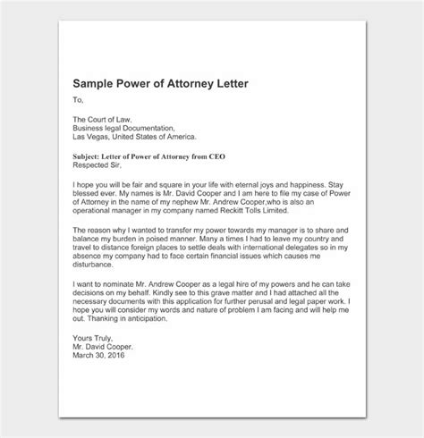 sample power  attorney letter sample power  attorney blog