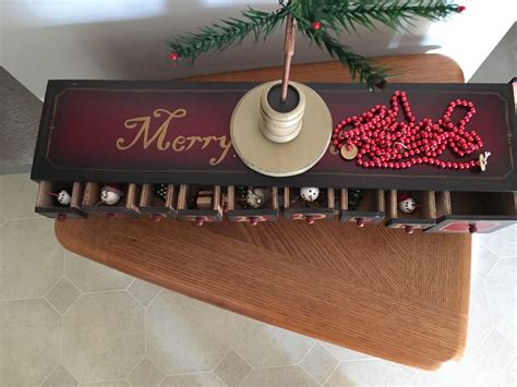vintage wooden advent calendar box  christmas tree  ornaments