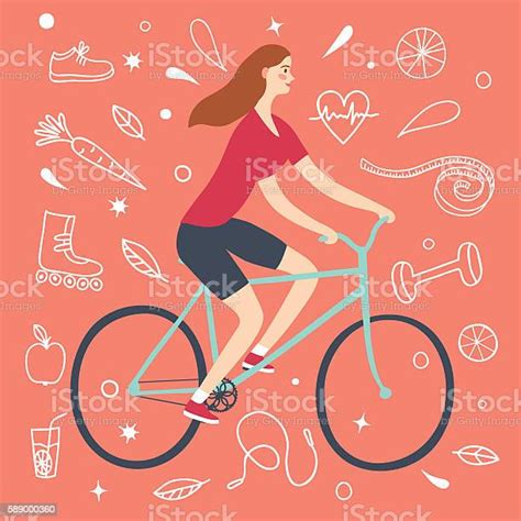 cartoon girl riding a bicycle stock illustration download image now