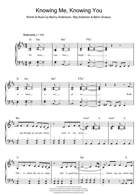 knowing me knowing you sheet music abba piano and vocal