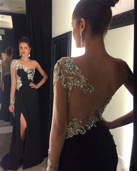 sexy chiffon black evening dresses with illusion back long elegant