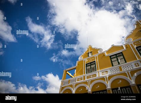 yellow buildings  curacao stock photo alamy