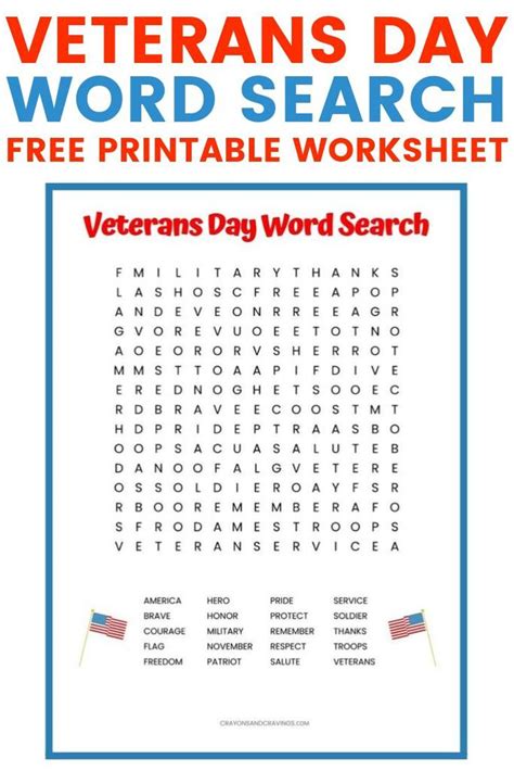 veterans day word search  printable worksheet
