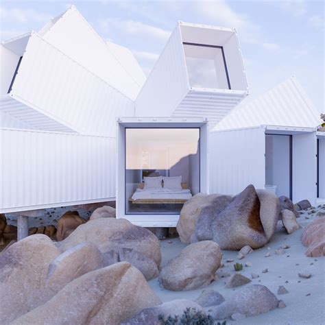 joshua tree container house   white cargo containers