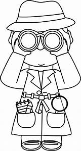 Detective Binoculars Spy Clipart Clip Kid Theme Detectives Kids Girl Agent Secret Party Classroom Book Coloring Greatest Drawing School Outline sketch template