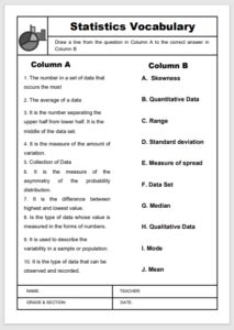 statistics vocabulary worksheet englishbix
