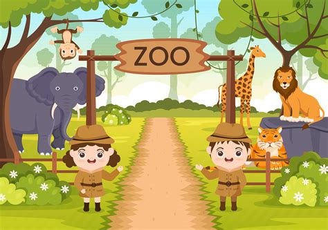 zoo cartoon illustration  safari animals elephant giraffe lion