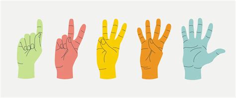 set  gestures colourful human hands counting fingers expressing