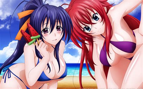 2girls beach bikini black hair blue eyes breasts cleavage