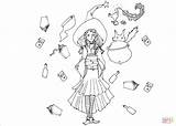 Coloring Girl Witch Pages Magical School sketch template