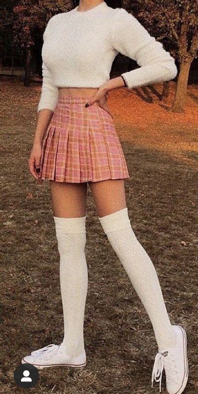 pleated skirt and white turtle high socks outfits knee high socks