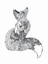Fox Coloring Animal Pages Zentangle Drawings Geometric Mandala Colouring sketch template