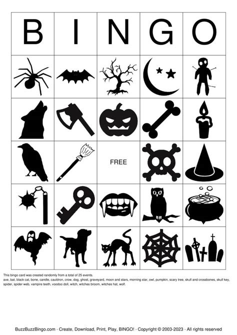 halloween images bingo cards   print  customize