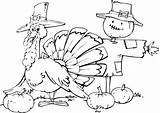 Coloring Scarecrow Turkey Pages Thanksgiving Drawings Scarecrows sketch template
