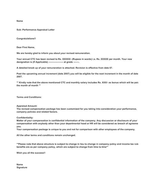performance appraisal letter  company hr templates