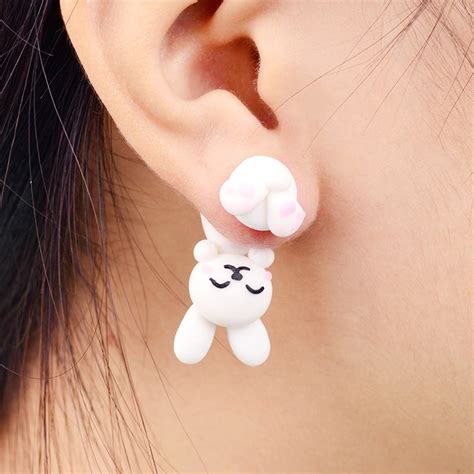 ttpaiai  brand handmade polymer clay cute rabbit stud earrings