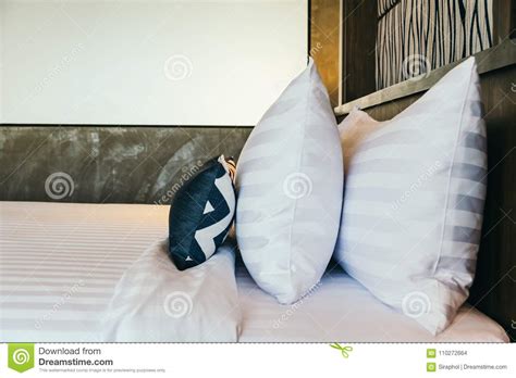 pillow  bed stock photo image  bedroom apartment