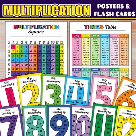multiplication chart times table posters skip counting flash cards