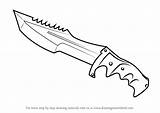 Huntsman Bowie Csgo Counter Drawingtutorials101 Drawings Knives Outline Hunting Karambit Bloody Weapon Switchblade Tutorials sketch template