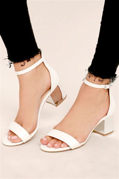 lovely white heels white vegan leather heels ankle strap heels