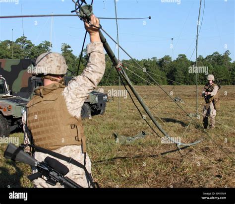 marines raise  oe  field radio antenna   communications stock photo  alamy