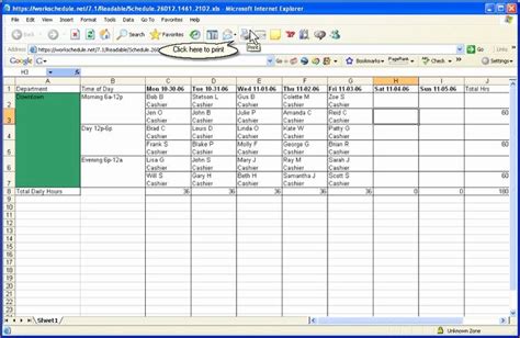 printable work schedule template    printable work schedule