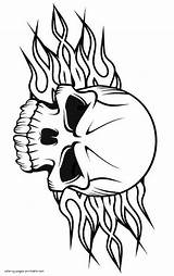 Skulls Flame Colouring Scull Flamed sketch template