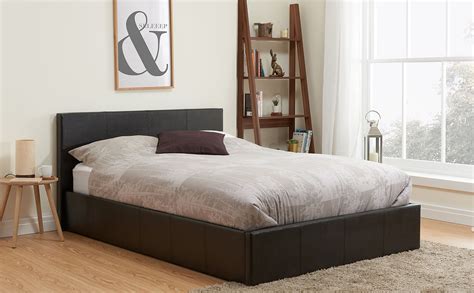 munich brown leather double ottoman bed   furniture choice