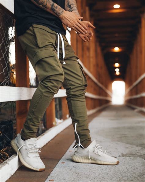 outfit featuring  utility cargo pants   khaki green green joggers outfit mens outfits