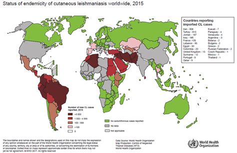 Mapa De Casos Confirmados De Leishmaniose Cutânea No Mundo Em 2015