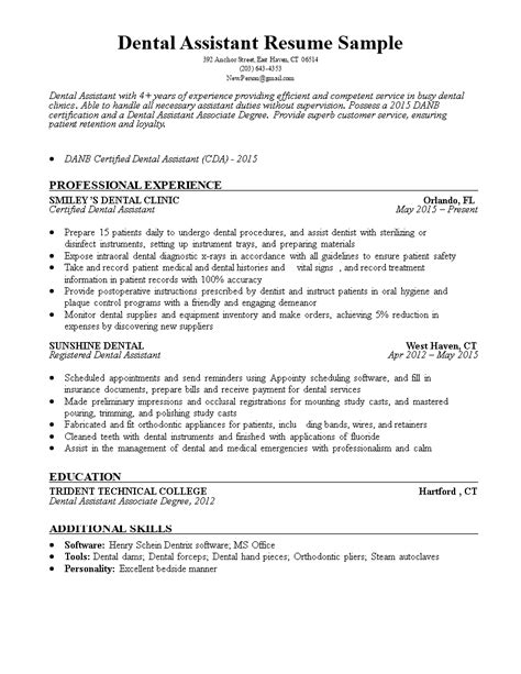 experience dental assistant resume