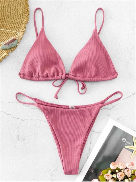 Off Zaful Ribbed Cami String Bikini Swimsuit In Cherry Red Hot Sex