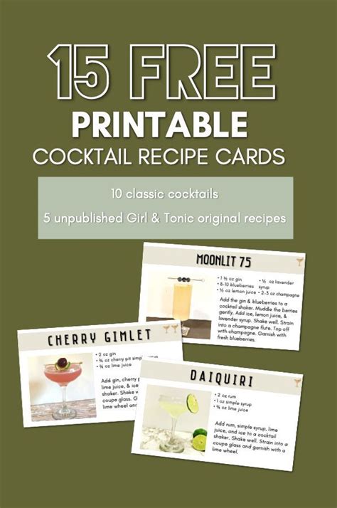 printable cocktail recipe cards easy cocktail recipes gin cocktail