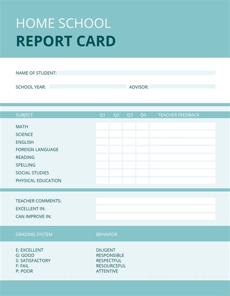 printable blank report card template