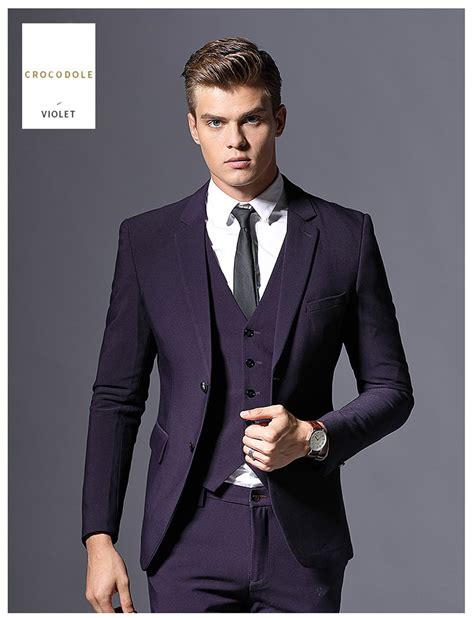 slim fit dark purple tuxedo suits men wedding dress  piece