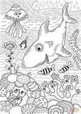 Coloring Coral Reef Shark Pages Hunting Printable Sharks Drawing sketch template