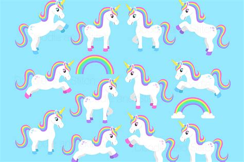 rainbow unicorn clipart set  doodle art thehungryjpeg